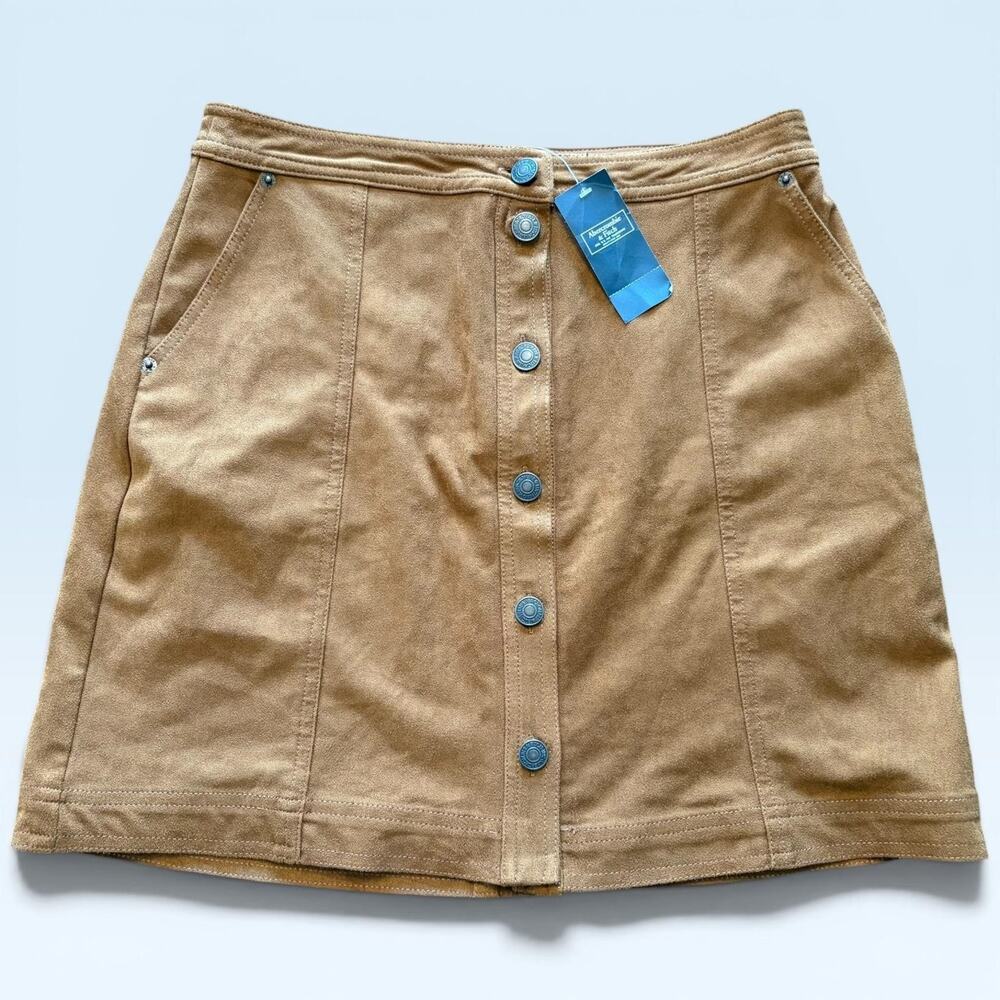 Abercrombie & Fitch Skirt Womens Medium Brown Faux Suede Button A-Line Mini